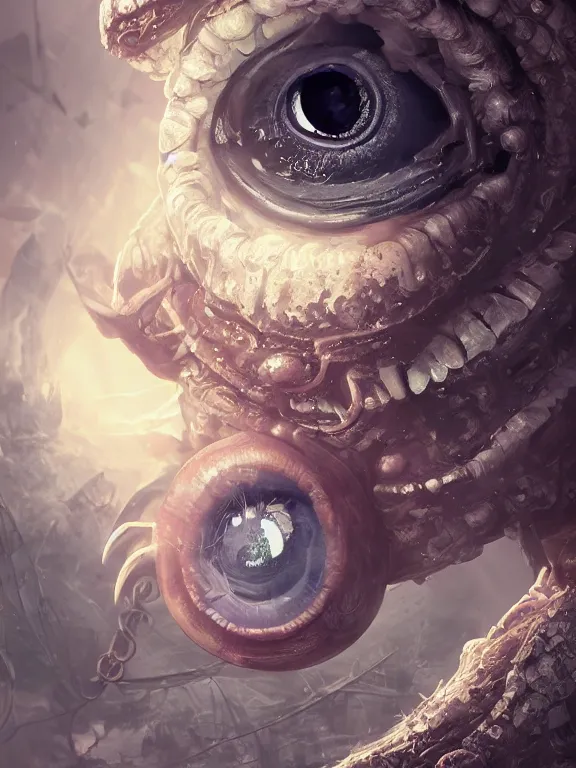 Image similar to A giant eyeball shoulders. Realistic. Key Art. Fantasy Illustration. award winning, Artstation, intricate details, Hyperdetailed, 8k resolution. Kawaii. Octane Render. Hyper Real