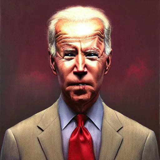 Image similar to presidential portrait of joe biden with smoking eyes and mouth as slenderman, by beksinski, jon mcnaughton, and stephen gammell