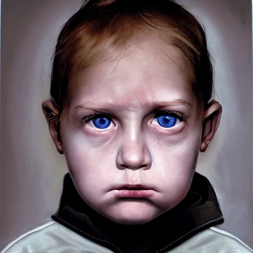 Prompt: high quality high detail portrait by gottfried helnwein, hd, intense unsettling look in the eyes, photorealistic lighting