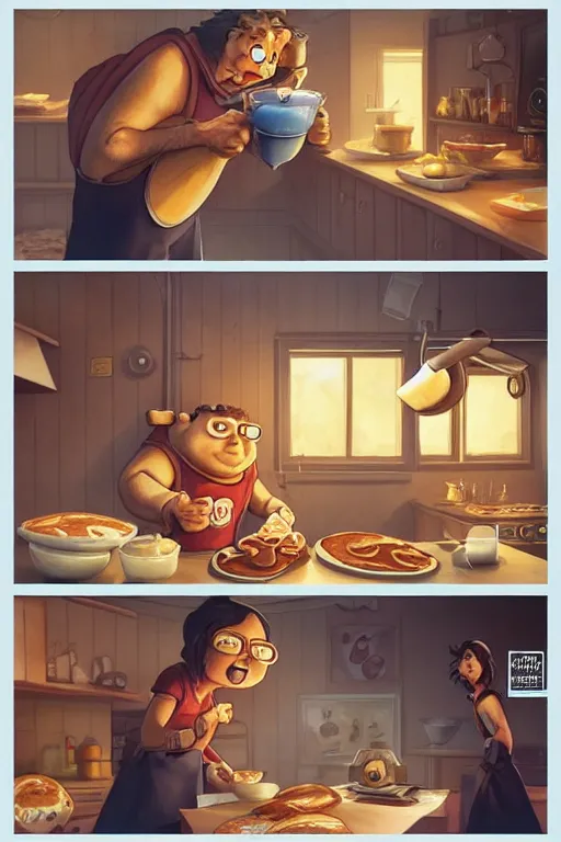 Image similar to mick cave making pancakes, animation pixar style, by pendleton ward, magali villeneuve, artgerm, rob rey and kentaro miura style, golden ratio, trending on art station