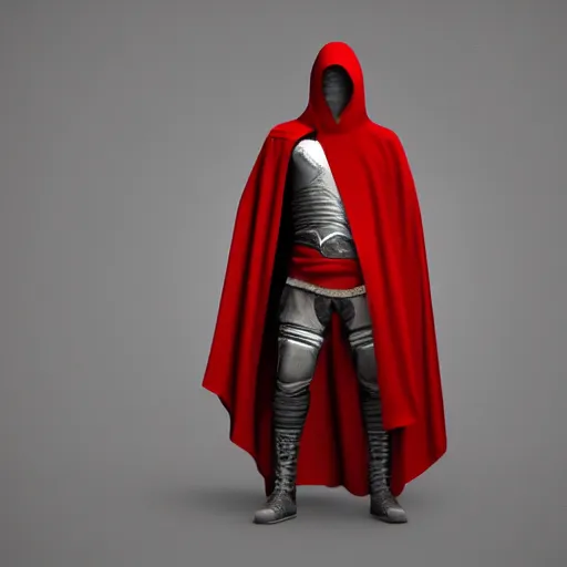 Image similar to warrior holding two swords, full body cape, red hoodie, worn out clothes, symmetry, unreal engine, volumetric light, photorealistic, full body shot, 8K, trending on artstation