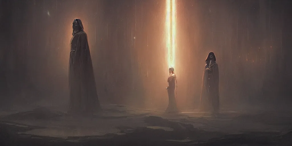 Prompt: a painting of a cinematic keyframe of star wars a dark sith's cult, heavy atmosphere and smoke by greg rutkowski, rule of thirds, golden ratio, ambient lighting, wlop, artgerm, artstation, highly detailed masterpiece, dark fantasy art, high detail, trending on artstation