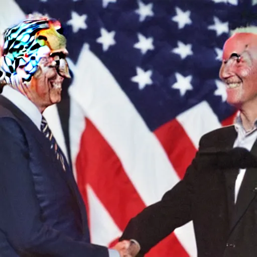 Prompt: photorealistic Joe Biden shaking hands with Osama Bin Laden