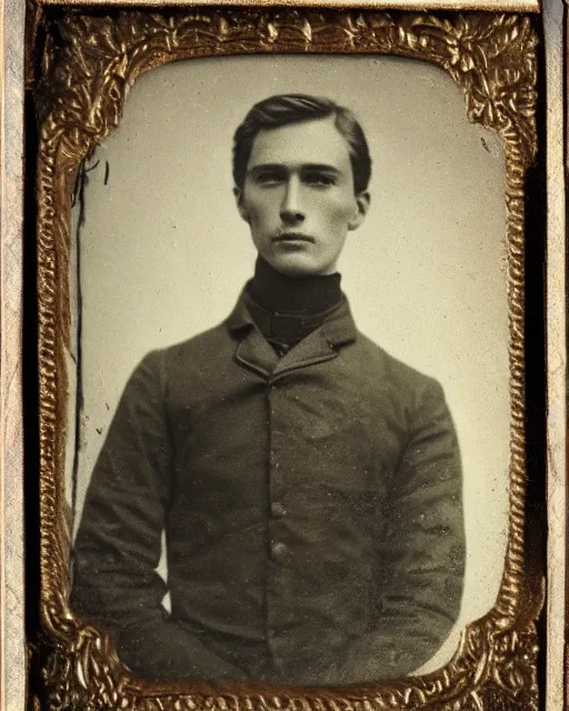 Image similar to tintype photo of dmitri karamazov, handsome spoiled young russian aristocratic man, by julia margaret cameron 1 8 8 0 s, realistic, body shot, sharp focus, 8 k high definition, insanely detailed, intricate, elegant