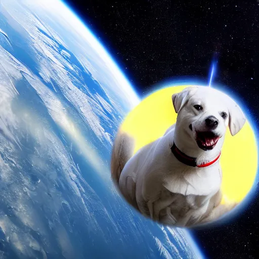 Image similar to a photo of a planet in the shape of a dog in space, realistic