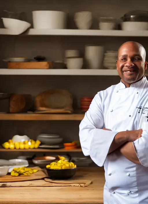 Image similar to portrait photo still of real life chef jerome mcelroy, 8 k, 8 5 mm, f. 1 4