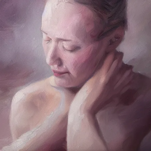 Prompt: what depression looks like, withering heart, oil painting, pale colors, high detail, 8 k, wide angle, trending on artstation,