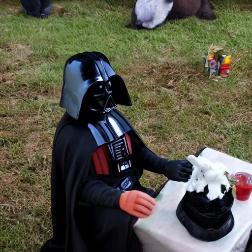 Image similar to a photo of darth vader having a picnic with a bunny