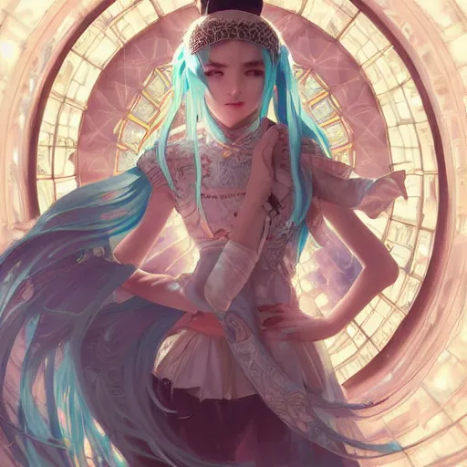 Prompt: portrait of hatsune miku, D&D, fantasy, intricate, elegant, highly detailed, digital painting, artstation, concept art, smooth, sharp focus, illustration, art by artgerm and greg rutkowski and alphonse mucha