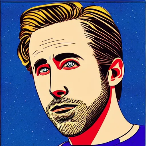 Image similar to “ ryan gosling retro minimalist portrait by jean giraud, moebius starwatcher comic, 8 k ”