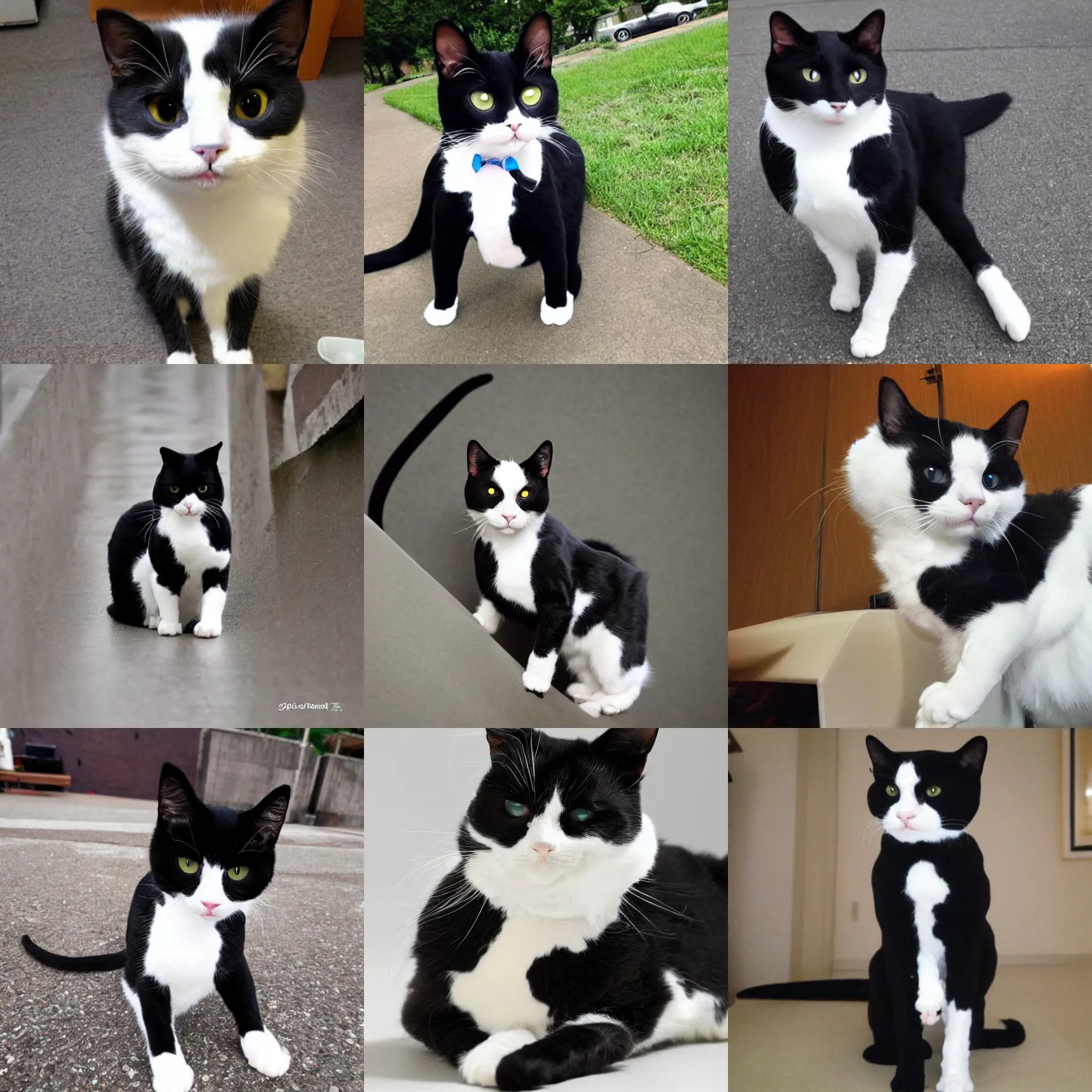 Prompt: a tuxedo cat the size of a skyscraper crushing cities with its paws