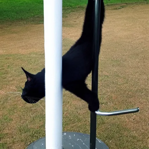 Image similar to fat black cat doing pole dance