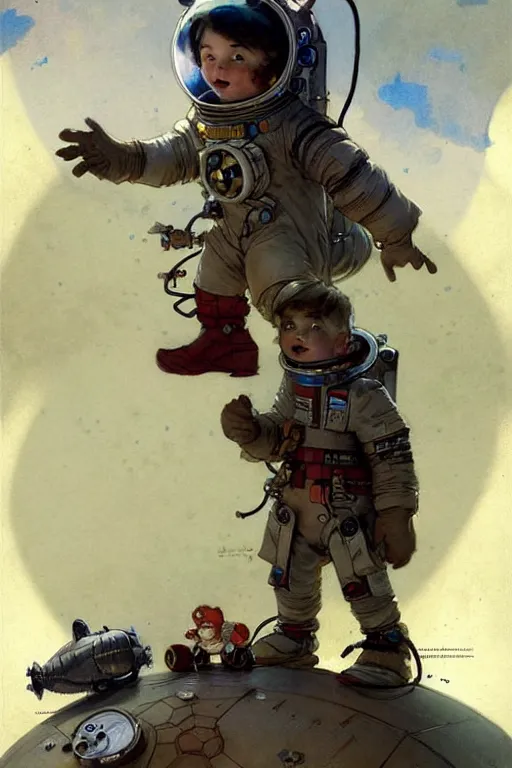 Prompt: childrens book layout ( ( ( ( ( 2 0 5 0 s retro future 1 0 year boy old super scientest in space pirate mechanics costume. muted colors. ) ) ) ) ) by jean - baptiste monge, tom lovell!!!!!!!!!!!!!!!