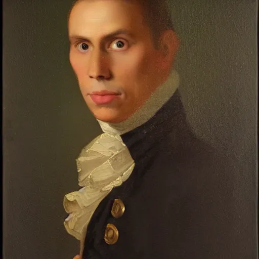 Image similar to An 18th century oil painting of Jerma985, portrait of Jerma985, grainy, realistic, very realistic, hyperrealistic, highly detailed, very detailed, extremely detailed, very neat, very epic, very cool, detailed, trending on artstation