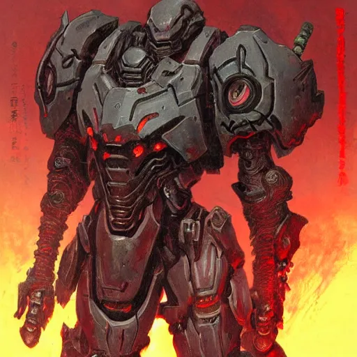 Image similar to doom slayer, painted by tsutomu nihei, painted by stanley lau