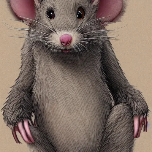 Image similar to a full body shot of a cute anthro furry rat wearing a hoodie looking into the camera, highly realistic, furry art, furaffinity, deviantart, symmetrical, highly detailed, award winning, trending