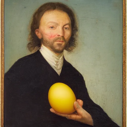 Image similar to a portrait of a man holding an egg