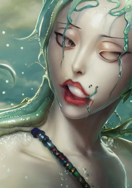 Prompt: beautiful portrait of a slime woman's face by aramaki shinji, amano yoshitaka, 8 k, hd