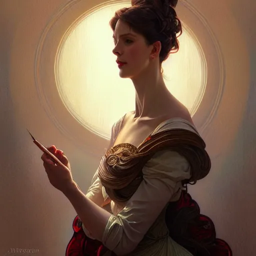 Image similar to Portrait of A teacher, fantasy, intricate, elegant, highly detailed, digital painting, artstation, concept art, smooth, sharp focus, luxury fashion illustration, art by artgerm and greg rutkowski and alphonse mucha, brightly lit cinematic soft lighting, photorealistic