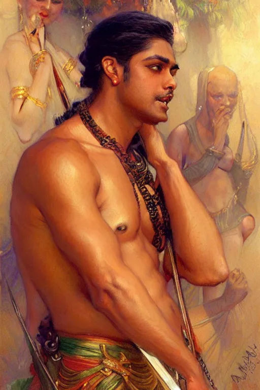 Image similar to male, hinduism, painting by gaston bussiere, greg rutkowski, j. c. leyendecker, artgerm