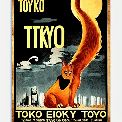 Image similar to giant evil cat destroys tokyo, poster