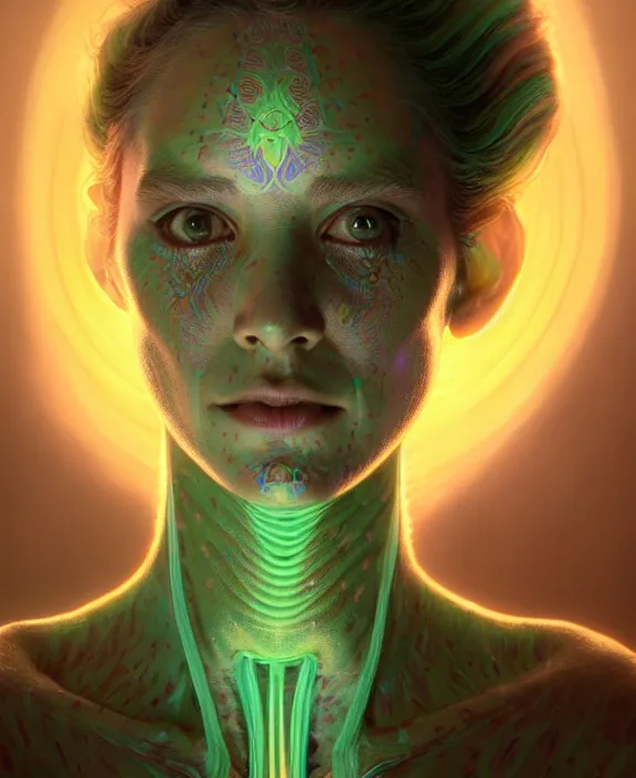 Prompt: intricate fluorescent portrait of a disturbing beautiful alien insect creature, mottling coloring, adorable, childlike, medical equipment hospital environment, ultra realistic, concept art, art nouveau, photorealistic, octane render, 8 k, unreal engine. art by christopher marley and artgerm and greg rutkowski and alphonse mucha