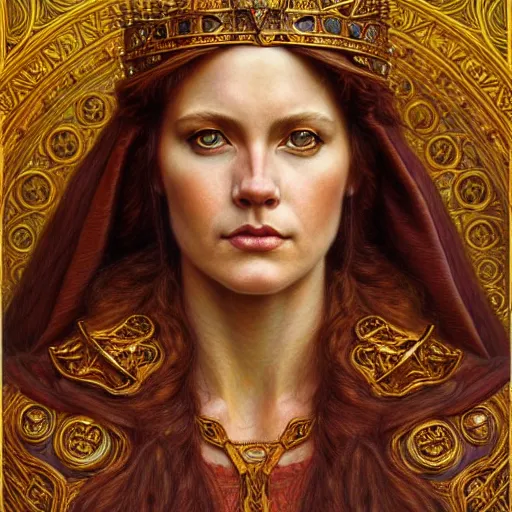 Image similar to highly detailed portrait of a majestic lioness queen in the form of a beautiful woman. d & d, art by donato giancola and edmund leighton. trending on artstation, intricate details, energetic composition, golden ratio, concept art, illustration, elegant art, global illuminaition