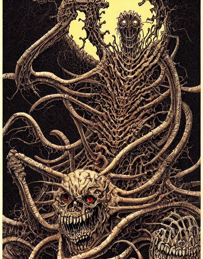 Image similar to ancient biomech doomhost monster, inescapable bane of cowards, the dreaded by junji ito, norman rockwell, doug chiang, dan mumford