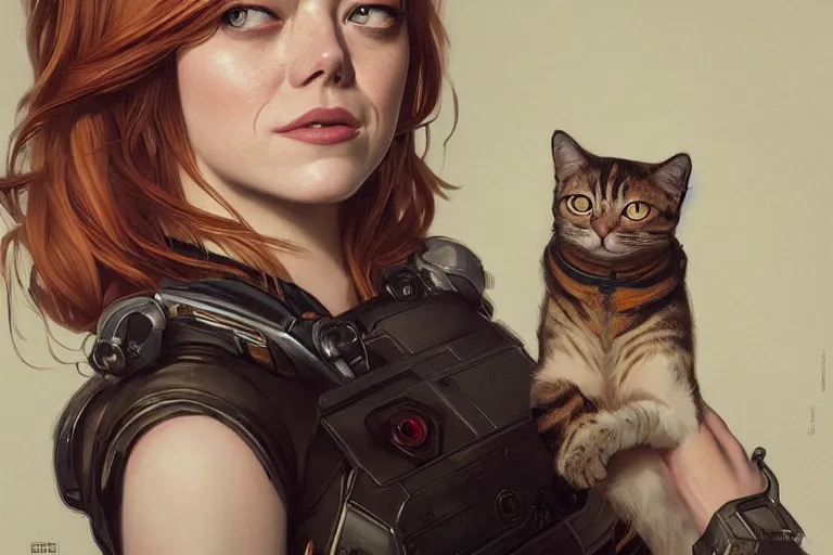 Prompt: Ultra realistic illustration, Emma Stone + cat, cyberpunk, sci-fi, intricate, elegant, highly detailed, digital painting, artstation, concept art, smooth, sharp focus, illustration, art by artgerm and greg rutkowski and alphonse mucha