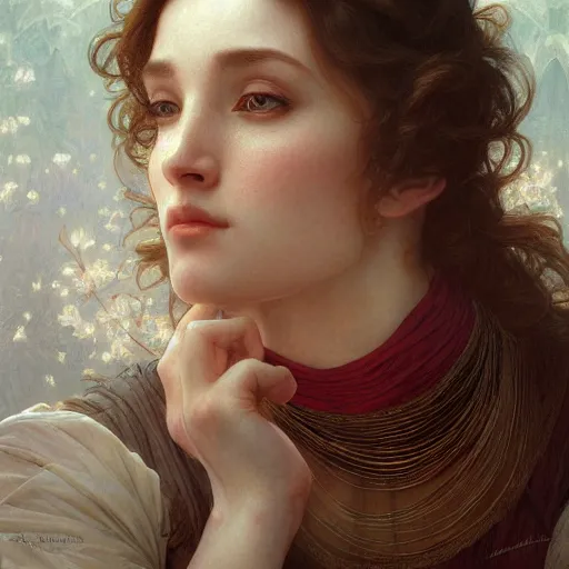 Prompt: portrait of renaissance women, intricate, elegant, highly detailed, digital painting, artstation, concept art, smooth, sharp focus, illustration, art by artgerm and greg rutkowski and alphonse mucha and william - adolphe bouguereau