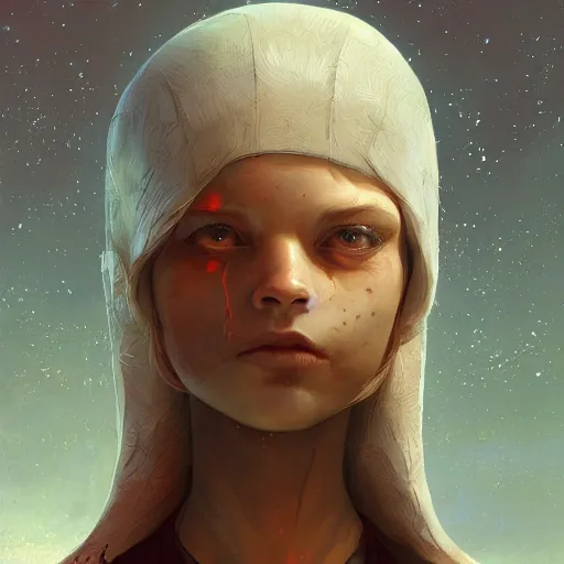 Prompt: A young girl apart of the alien resistance for her planet, Graceful body structure,cute,Symmetrical face,highly detailed,elegant,Marc Simonetti and Caspar David Friedrich, Trending on artstation