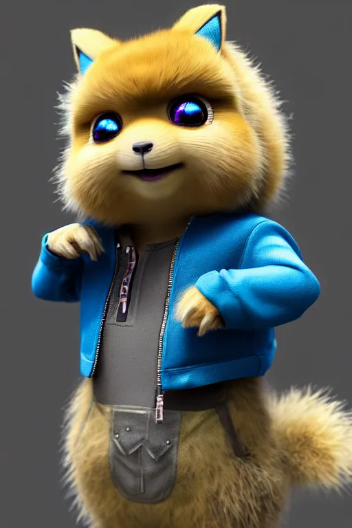 Image similar to high quality 3 d render cyberpunk very cute multicolor fluffy! quokka hybrid, highly detailed, vray smooth, in the style of detective pikachu, hannah yata charlie immer, dramatic blue light, low angle, uhd 8 k, sharp focus