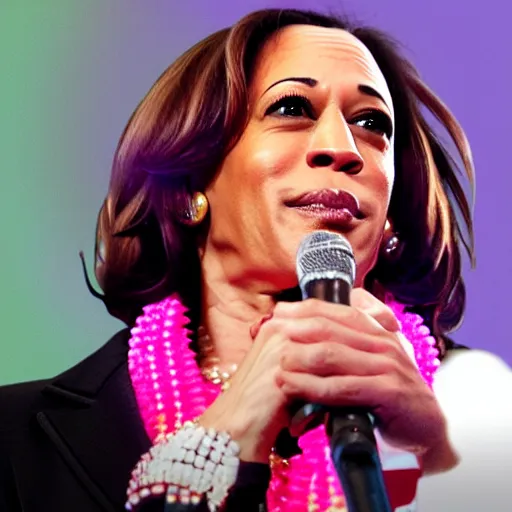 Prompt: photo of kamala harris as a candy raver girl