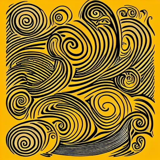 Image similar to tattoo sketch of a ocean, on a yellow canva, maori, ornamental, line art, vector,