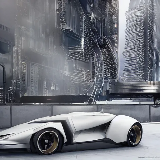 Image similar to car : motherboard forms in the style of zaha hadid architecture sci-fi futuristic setting ultra realistic photography, keyshot render, octane render, unreal engine 5 render , high oiled liquid glossy specularity reflections, ultra detailed, golden hour 4k, 8k, 16k in the style ofblade runner 2049 Cyberpunk 2077 ghost in the shell thor 2 marvel film : tilt shift: sharp focus