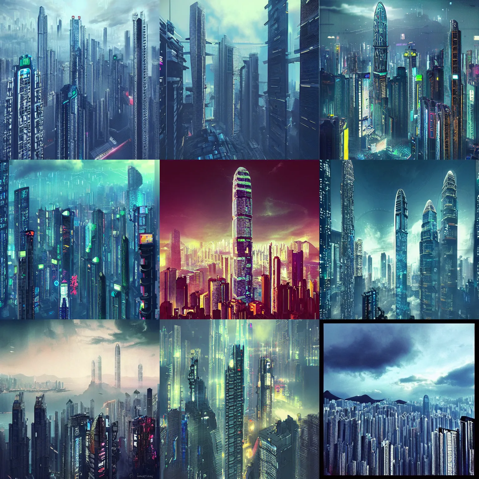 Prompt: “cyberpunk hong Kong with thousands of massive skyscraper touching the clouds, hyper futuristic, sci-fi, trending on artstation”