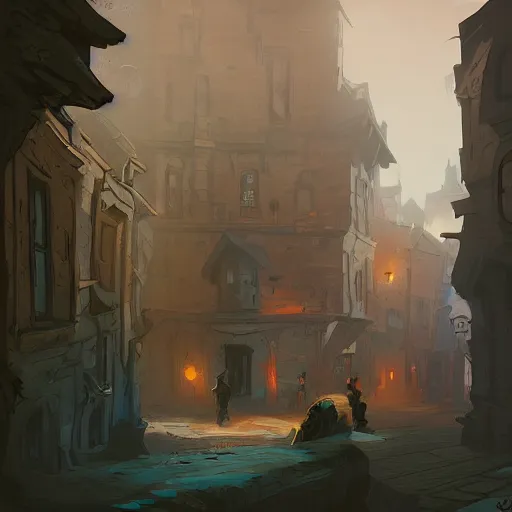 Prompt: lone zombie exploring medieval town streets, inspired by Marc Simonetti and Anton Fadeev