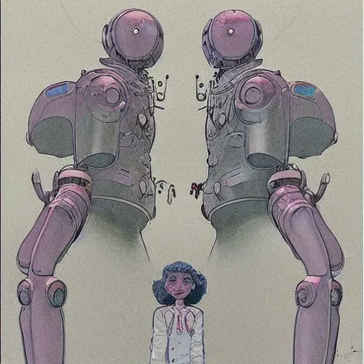 Image similar to Mœbius (((((((((((giant retro human shaped robot))))))))))) . muted colors. by Jean-Baptiste Monge !!!!!!!!!!!!!!!!!!!!!!!!!!!!!!!!!!!!!!!!