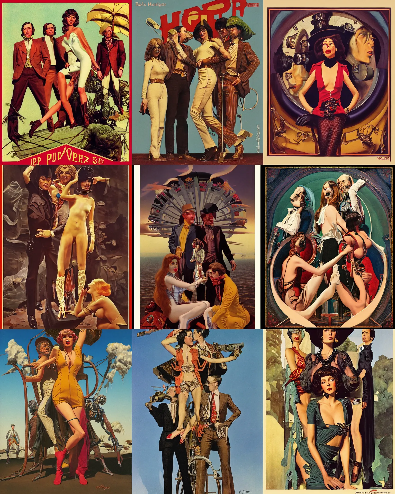 Prompt: pulp art, artwork by Joseph Leyendecker and Robert McGinnis and Alfred Henry Maurer, 3d octane blender render, Hipple and boho 1970s, progressive rock album cover