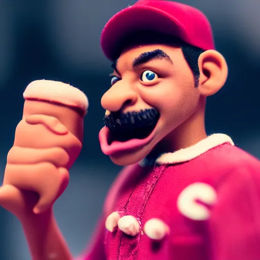 Image similar to a cinematic film still of a claymation stop motion film starring chance the rapper as a college student, shallow depth of field, 8 0 mm, f 1. 8