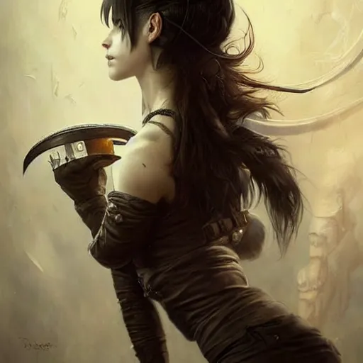 Prompt: tifa lockhart, intricate, elegant, highly detailed, smooth, sharp focus, award - winning, masterpiece, in the style of tom bagshaw, cedric peyravernay, peter mohrbacher, pinterest