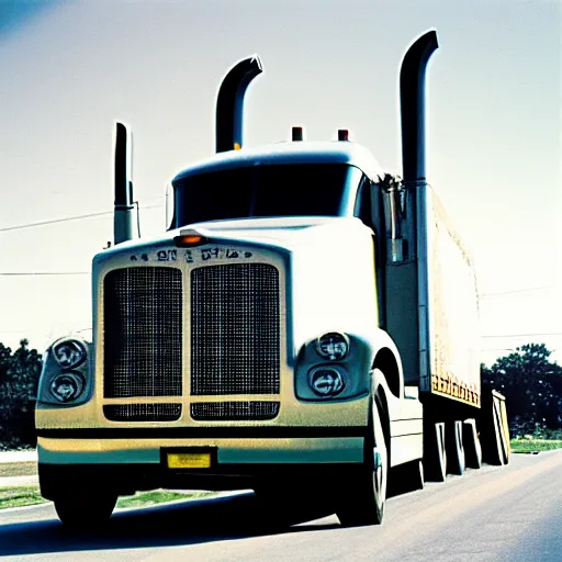 Prompt: semi truck, front view, 8 0 mm, long exposure, kodachrome,