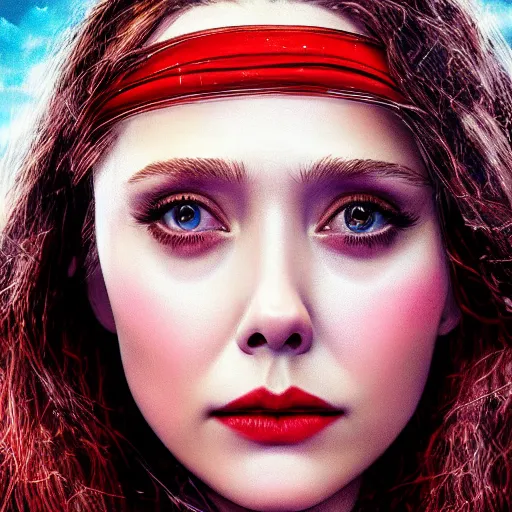 Image similar to A portrait of elizabeth Olsen as scarlet witch with the scarlet witch wimple, cinematic, digital art, amazing detail