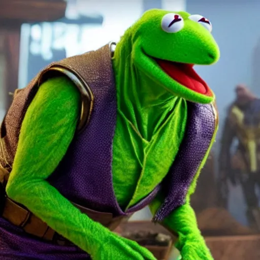 Image similar to photo of Kermit the frog as Thanos in averngers movie