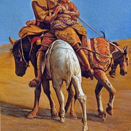 Image similar to indo-aryan nomads riding horse across steppe