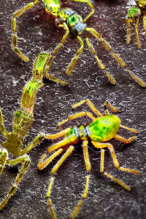 Prompt: high quality macro photo biomechanic gelatinous spiders! gorgeous highly detailed hannah yata elson peter cinematic green lighting high quality low angle hd 8k sharp shallow depth of field