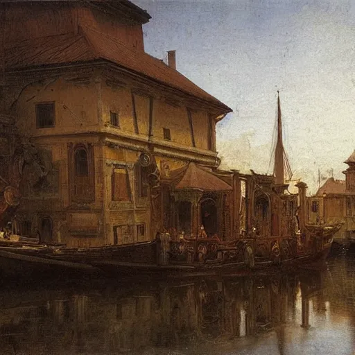 Prompt: detailed painting of a pod architecture, davinci ornaments, andreas achenbach