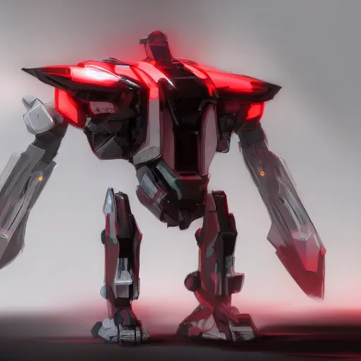 Prompt: bipedal mech red and white accents volumetric light intricate complex machine detailed concept art sharp focus coherent