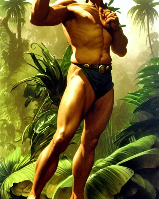 Image similar to doc savage in the jungle, fantasy character portrait, ultra realistic, concept art, intricate details, highly detailed by james bama, william adolphe bouguereau and frank frazetta