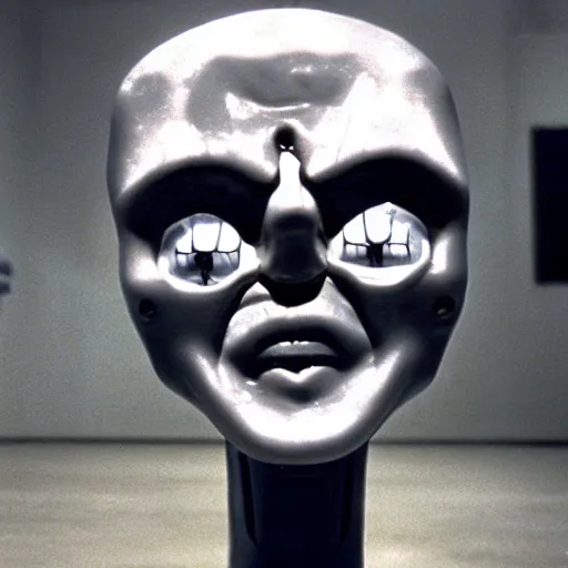 Image similar to Possession (1981) movie by Andrzej Żuławski, movie still, robot head and man head, dop